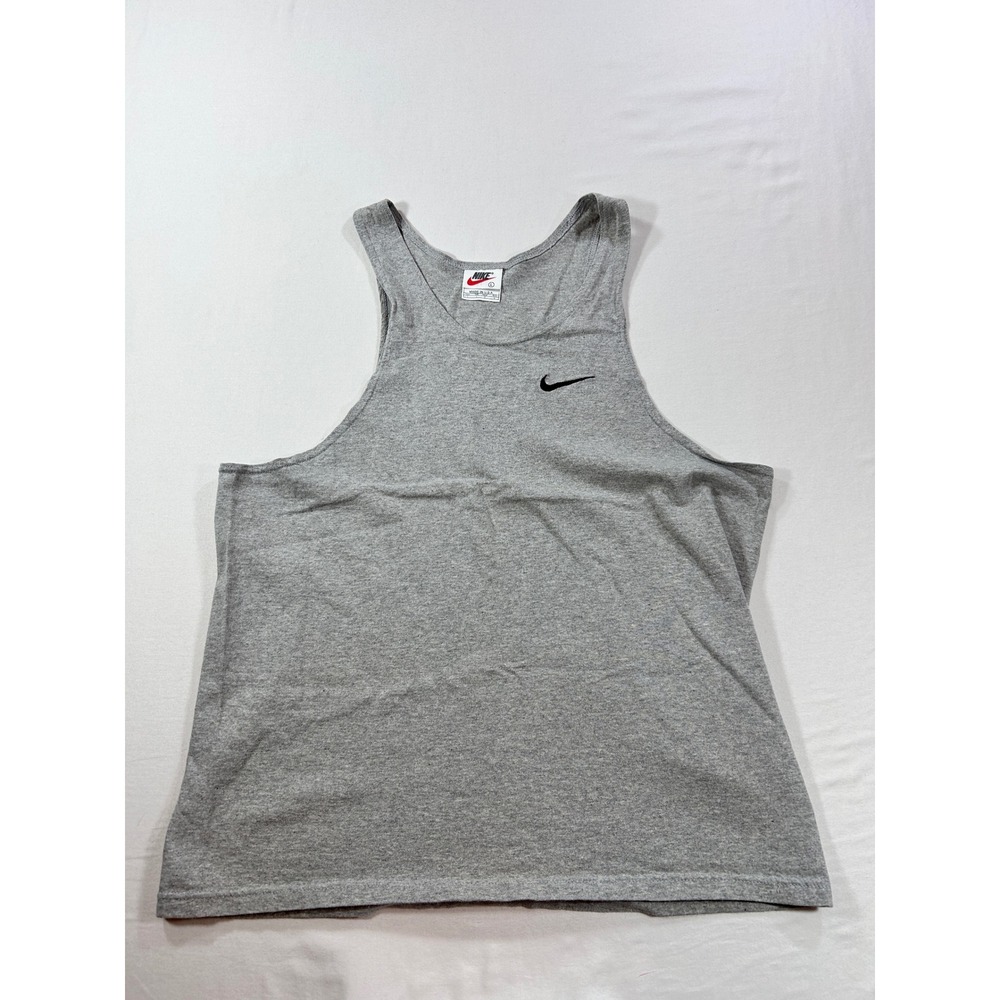Vintage Nike Tank Top Mens Large Gray Made in USA Swoosh Embroidered 90s Gym